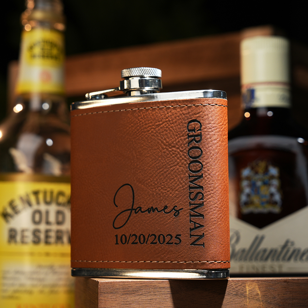 Personalized Leather Flask for Men, Groomsmen Gifts, Best Man Gifts, Leather Hip Flask, Custom Engraved Flask for Groomsmen, Wedding Flask