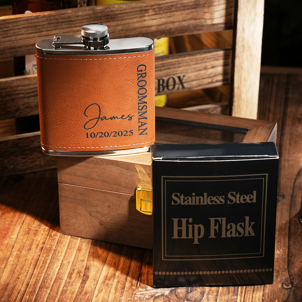 Personalized Leather Flask for Men, Groomsmen Gifts, Best Man Gifts, Leather Hip Flask, Custom Engraved Flask for Groomsmen, Wedding Flask
