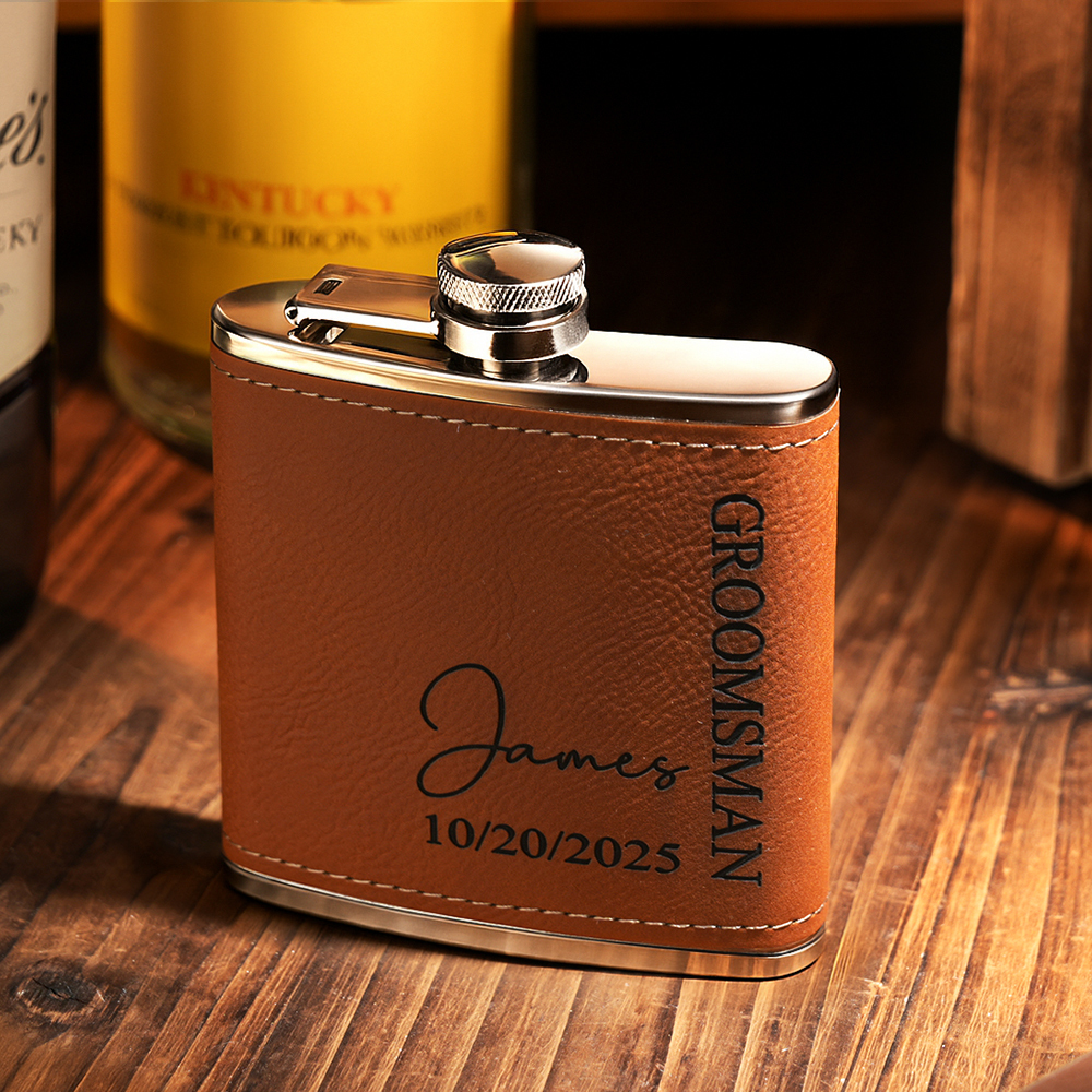 Personalized Leather Flask for Men, Groomsmen Gifts, Best Man Gifts, Leather Hip Flask, Custom Engraved Flask for Groomsmen, Wedding Flask