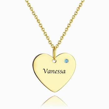 Heart Tag Personalized Birthstone Necklace With Engraving 14k Gold Plated Silver
