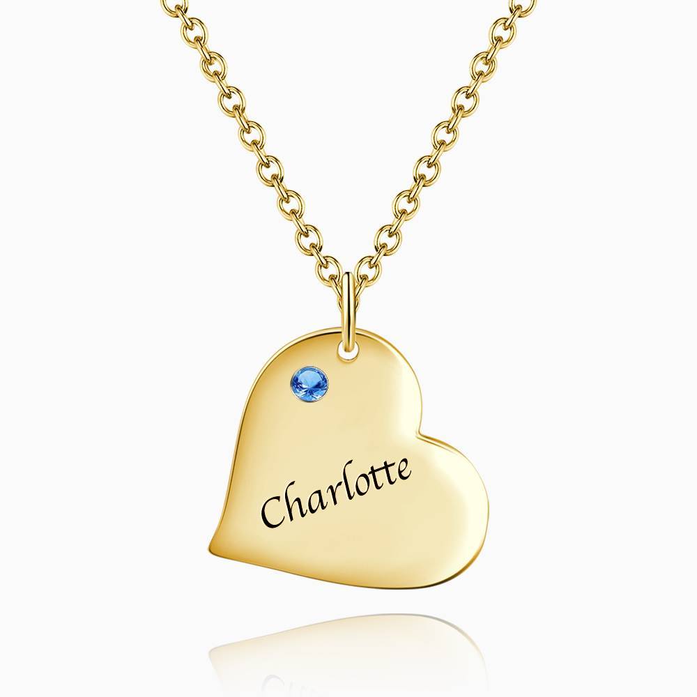 Heart Tag Personalized Birthstone Necklace With Engraving 14k Gold Plated Silver