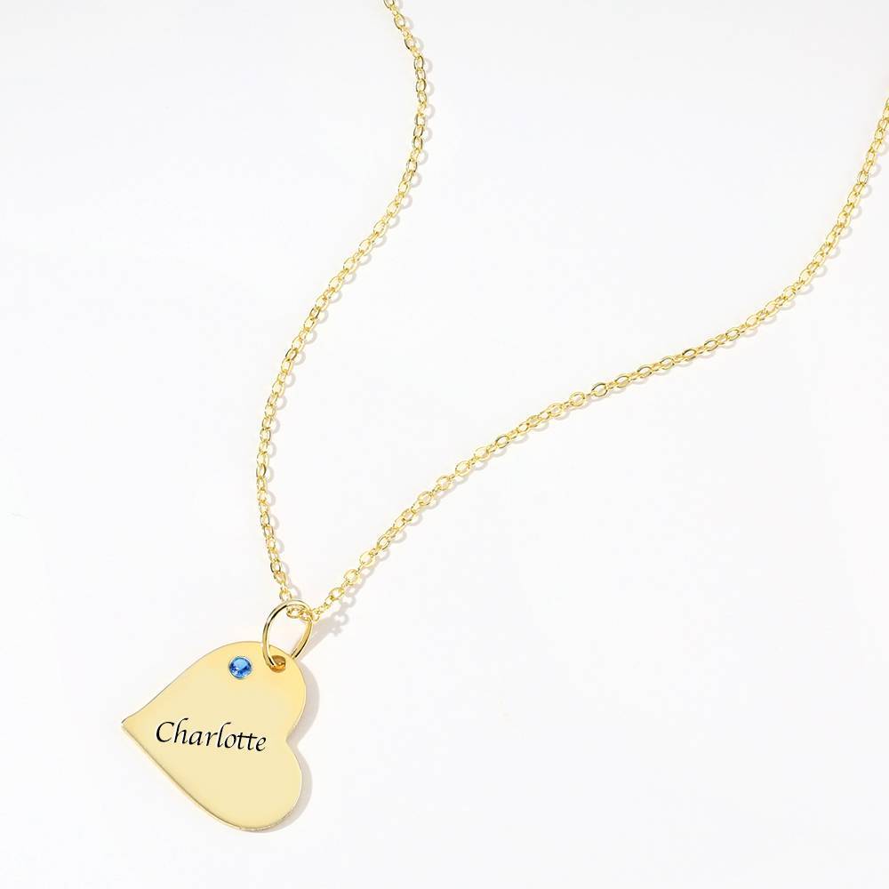 Heart Tag Personalized Birthstone Necklace With Engraving 14k Gold Plated Silver