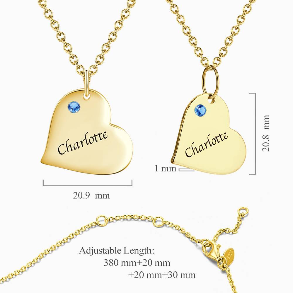 Heart Tag Personalized Birthstone Necklace With Engraving 14k Gold Plated Silver