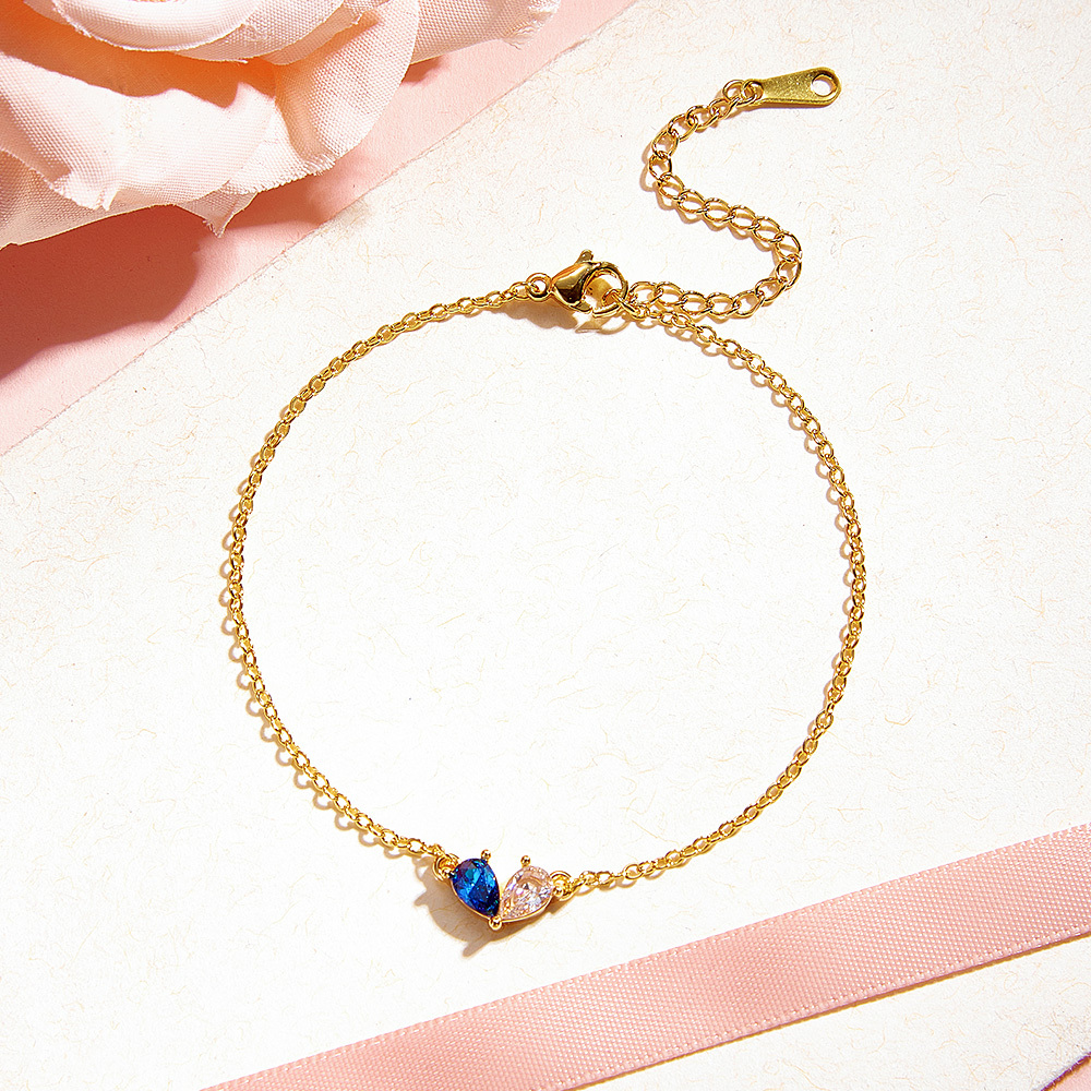 Personalized Couple Birthstone Heart Bracelet Custom Two Birthstone Br