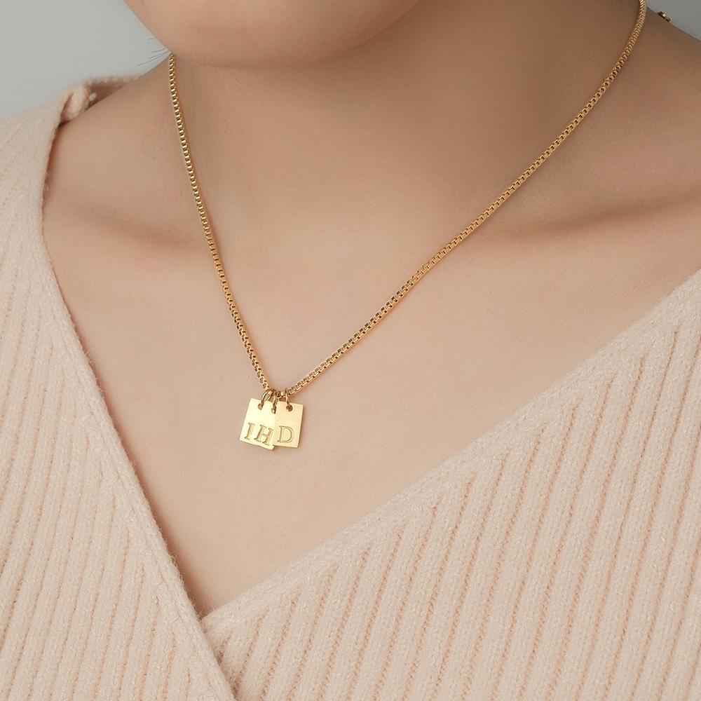 Custom Engraved Necklace Multiple Bar Initial Letter Charm Gifts - NameNecklace