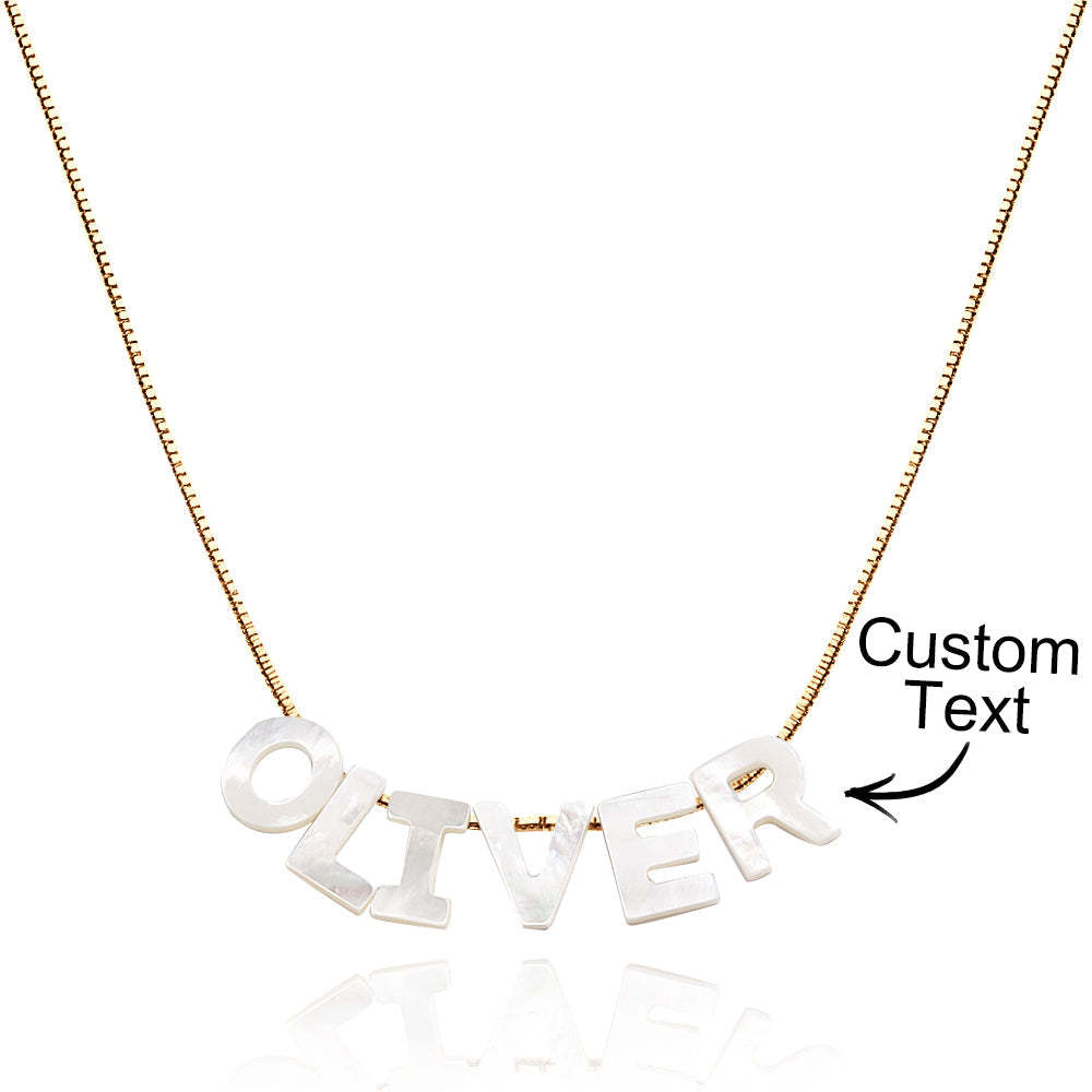 Mother of Pearl Name Necklace Custom Name Silver Necklace - NameNecklace