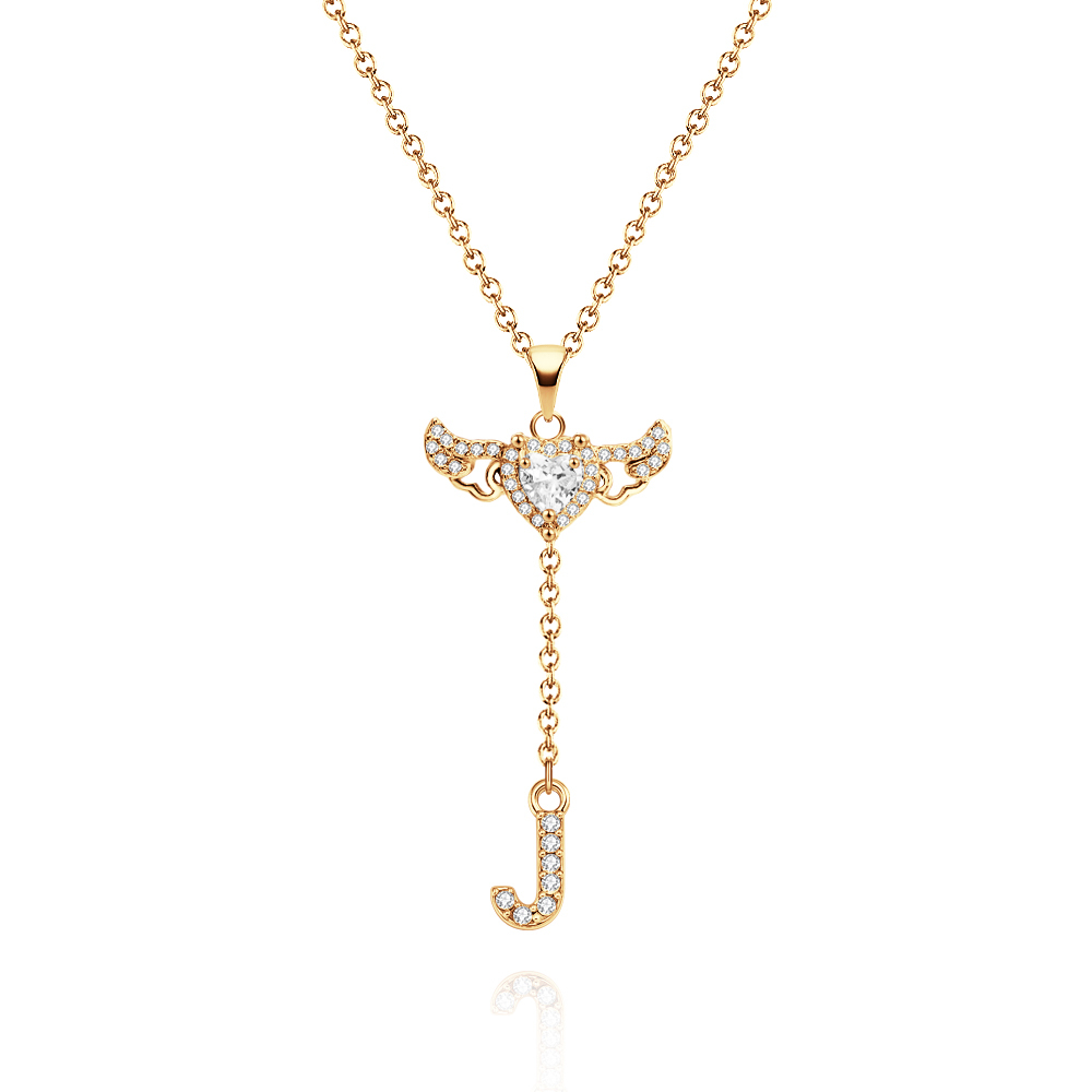 Animated Cupid Angel Wings Initial Necklace Custom Initial Drop Necklace with Moving Wings Charm Fun Kinetic Initial Drop Pendant Christmas Gifts for Her