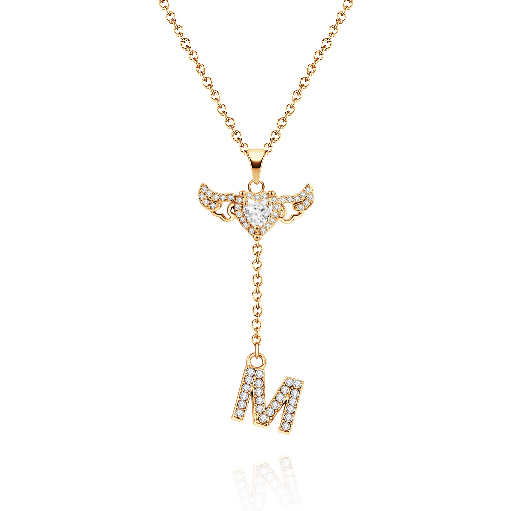 Animated Cupid Angel Wings Initial Necklace Custom Initial Drop Necklace with Moving Wings Charm Fun Kinetic Initial Drop Pendant Christmas Gifts for Her