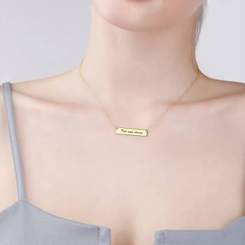 Engraved Roman Numeral Bar Necklace 14k Gold Plated Silver