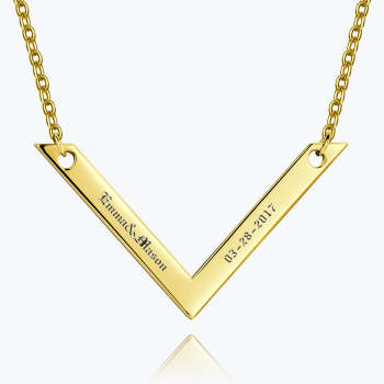 Engraved Bar Necklace 14k Gold Plated Silver