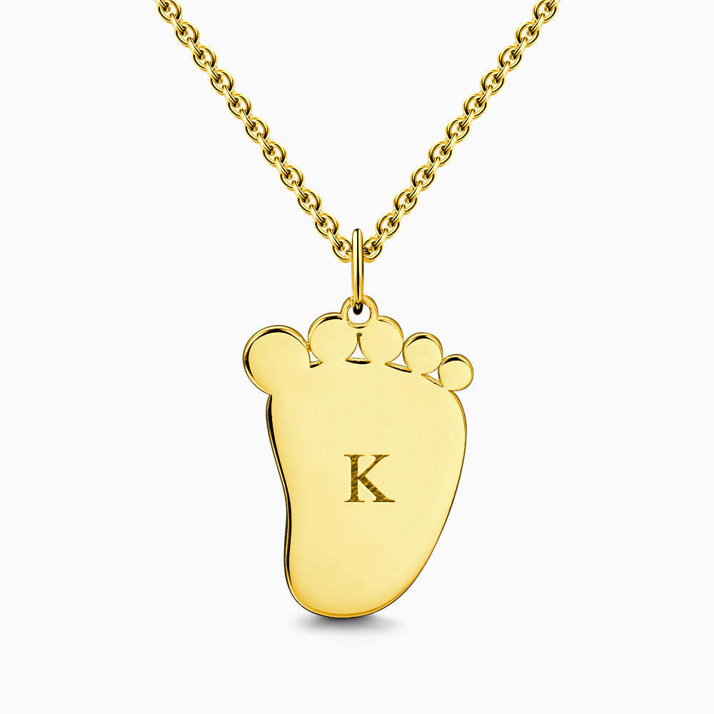 Baby Foot Initial Necklace With Engraving 14k Gold Plated Silver
