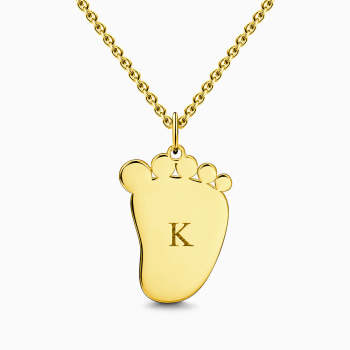 Baby Foot Initial Necklace With Engraving 14k Gold Plated Silver