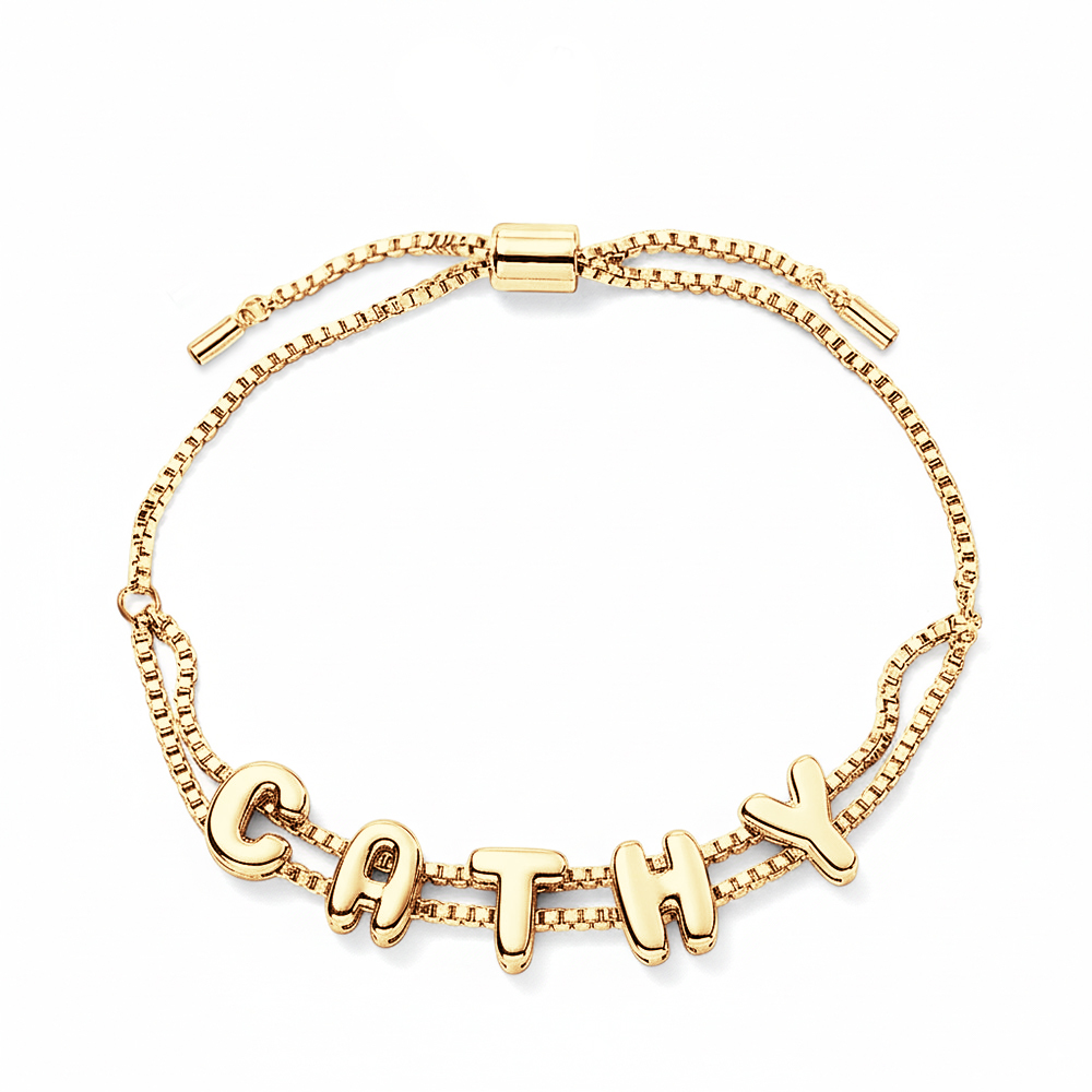 Custom Bubble Letter Name Bracelet Personalized Name Bracelet Engraved Name Bracelet Bridesmaid Name Bracelet Gift for Her