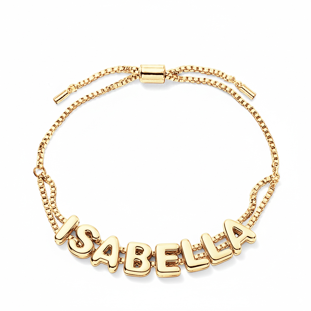 Custom Bubble Letter Name Bracelet Personalized Name Bracelet Engraved Name Bracelet Bridesmaid Name Bracelet Gift for Her