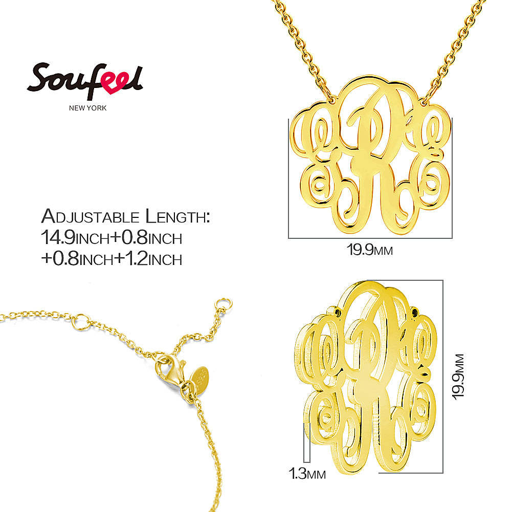 Fancy Monogram Necklace Gold Plated Silver