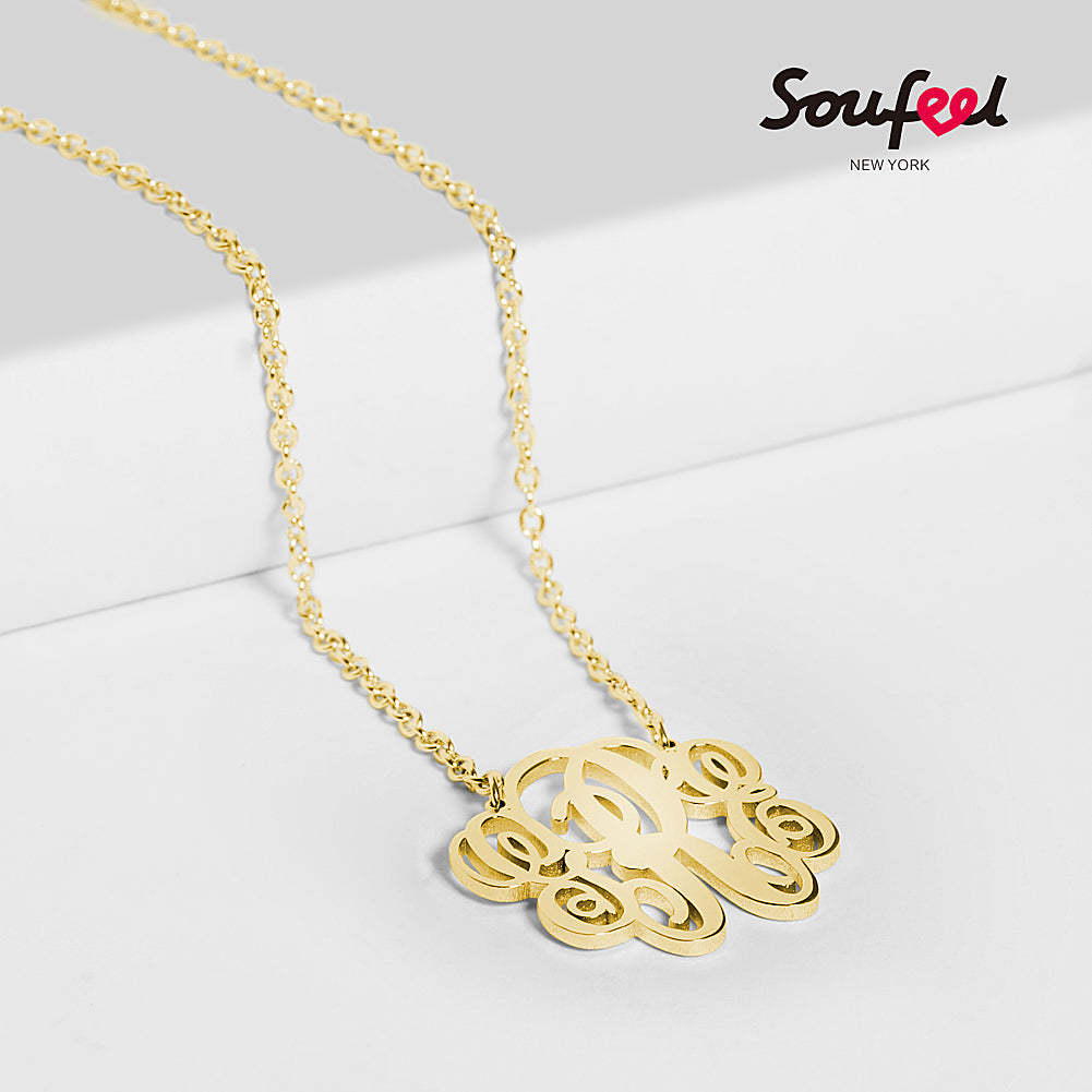 Fancy Monogram Necklace Gold Plated Silver