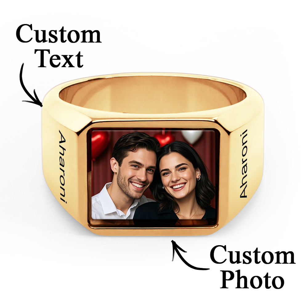 Personalized Picture Signet Rings with Names for Women Men