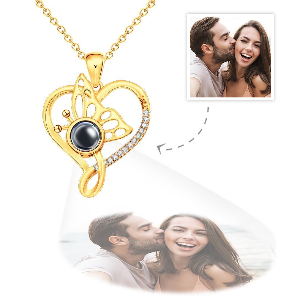 Custom Photo Projection Necklace Butterfly Heart Projection Necklace Creative Gift - NameNecklace