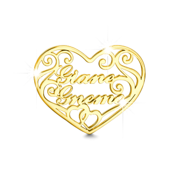 Filigree Heart Two Name Necklace 14k Gold Plated Silver