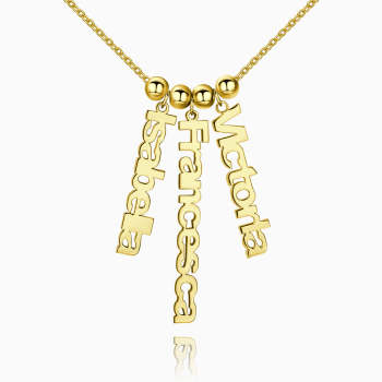 Personalized Vertical 3 Name Necklace 14k Gold Plated Silver