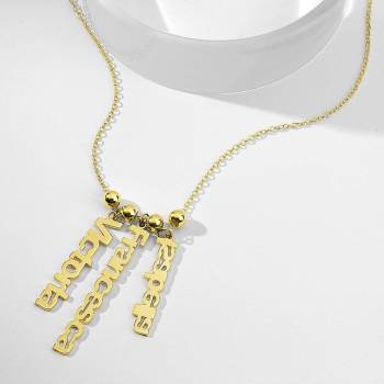 Personalized Vertical 3 Name Necklace 14k Gold Plated Silver
