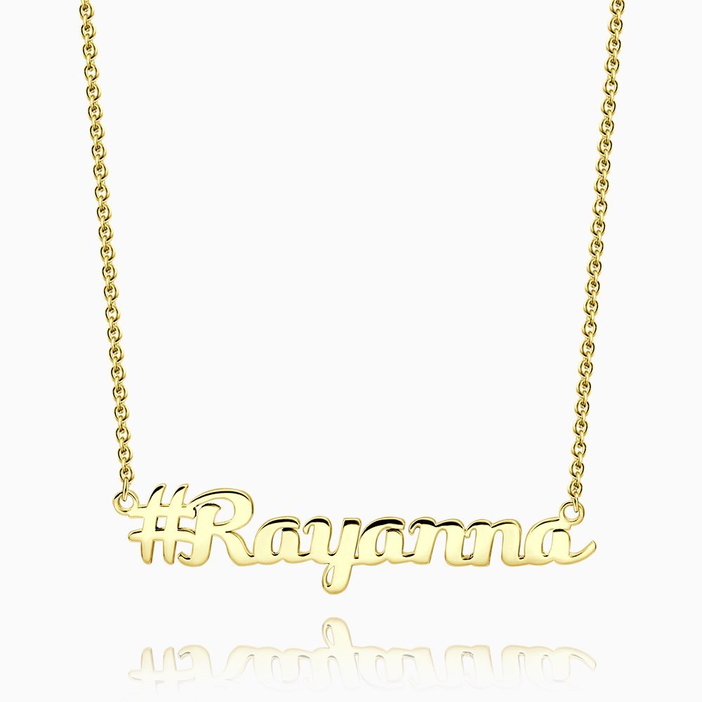 Hashtag Name Necklace Gold Plated Silver