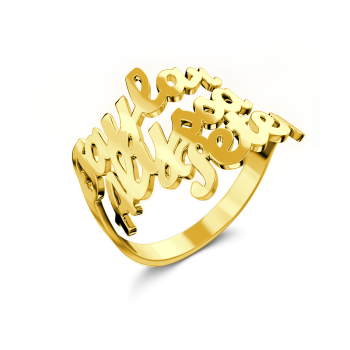 Three Name Ring 14K Gold Plated Silver For Her