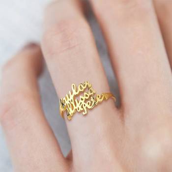 Three Name Ring 14K Gold Plated Silver For Her