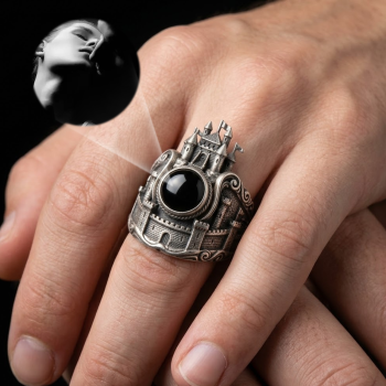 Personalized Castle Photo Projection Ring – Custom Picture 3D Carved 925 Sterling Silver Fortress Projection Stone