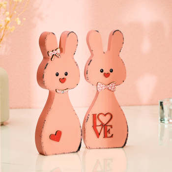 Wooden Couple Rabbit Home Decor Valentine's Day Gift for Couple - NameNecklace