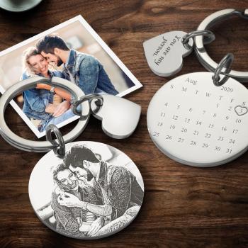 Custom Photo Engraved Calendar Silver Keyring Key Chain, ANNIVERSARY GIFT, Halloween Gift