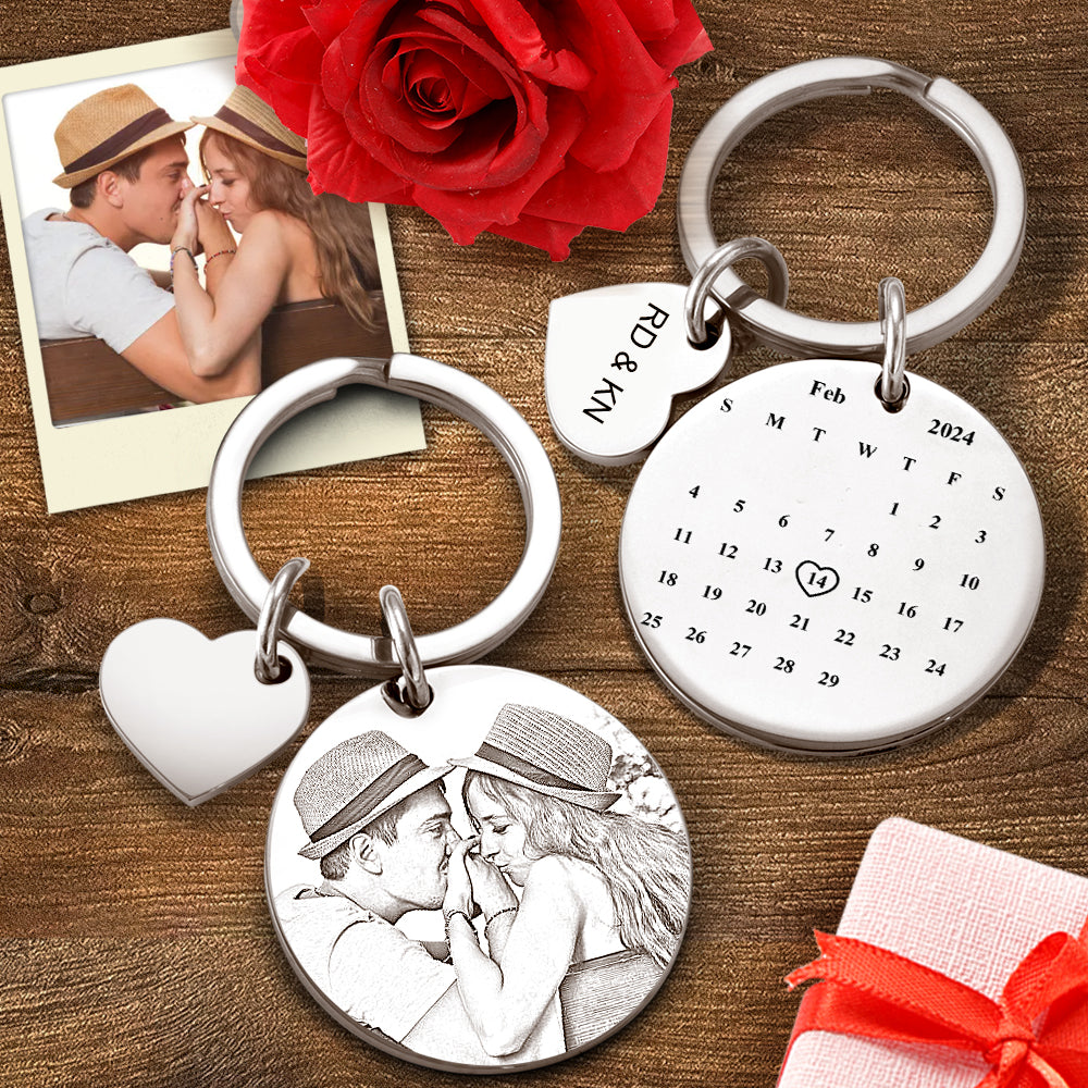 Personalized Calendar Key-chain Significant Date Marker Gift for Couples Valentine's Day Gift