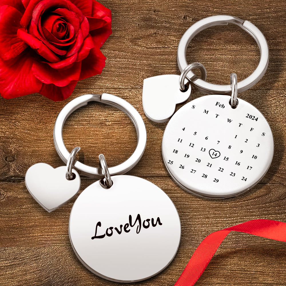 Valentine's Day Gift Custom Calendar Keychain Save The Date Keychain Anniversary Gift
