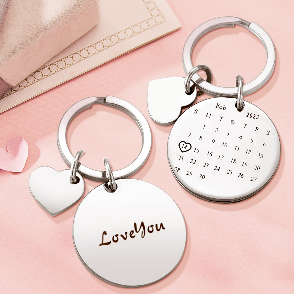 Valentine's Day Gift Custom Calendar Keychain Save The Date Keychain Anniversary Gift