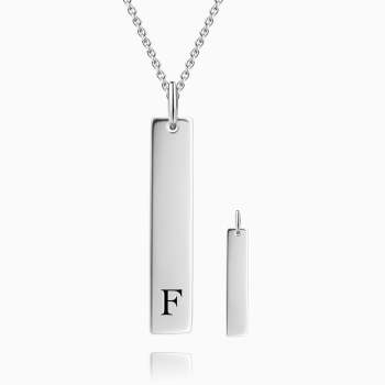 Vertical Initial Bar Necklace With Engraving Silver