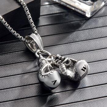 Custom Engraved Necklace Hip Hop Boxing Gloves Gift for Him - NameNecklace