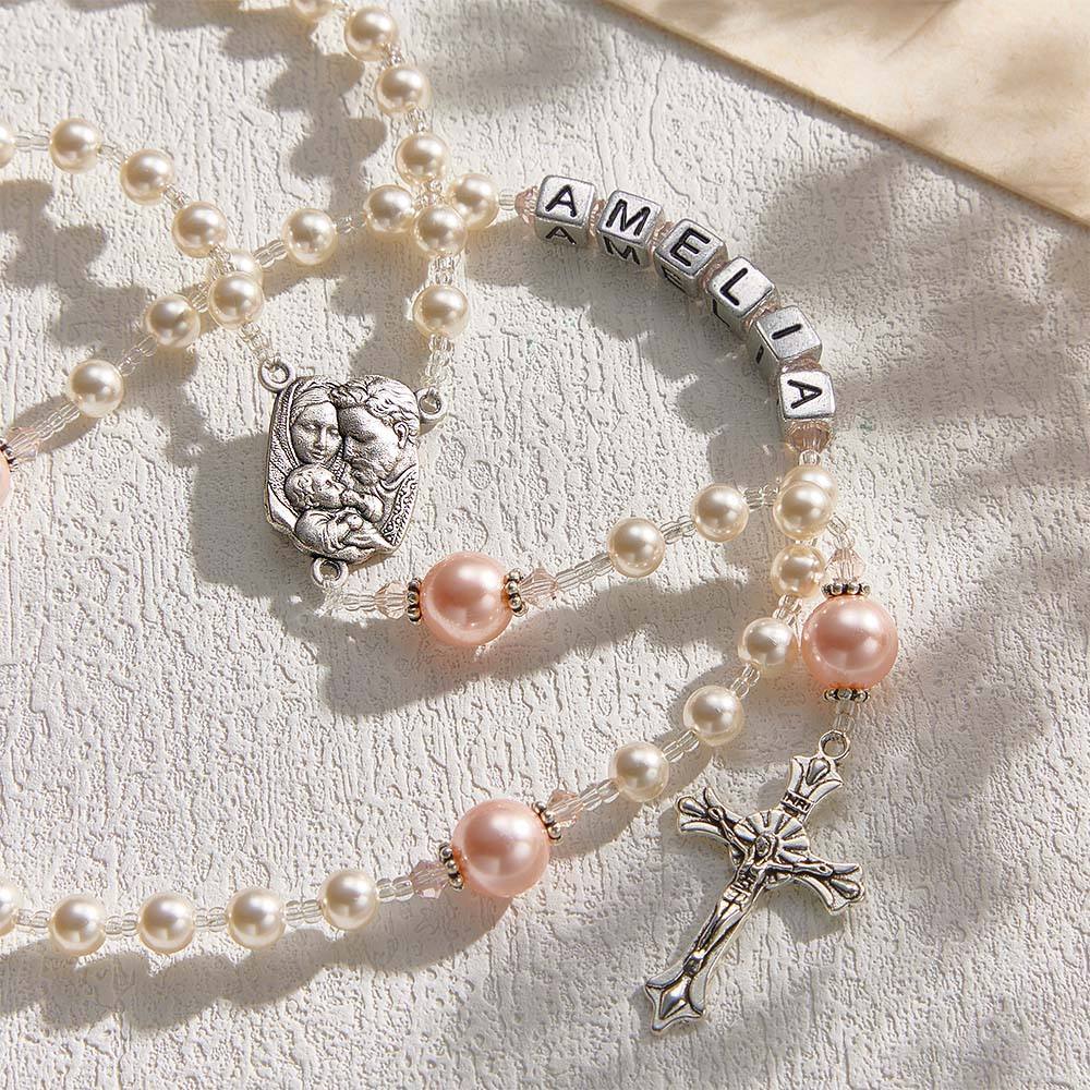 Personalized Rosary Beads in White and Pink - Baptism Gift, First Communion Gift, Confirmation, Baby or Little Girl Keepsake, Mother Rosary