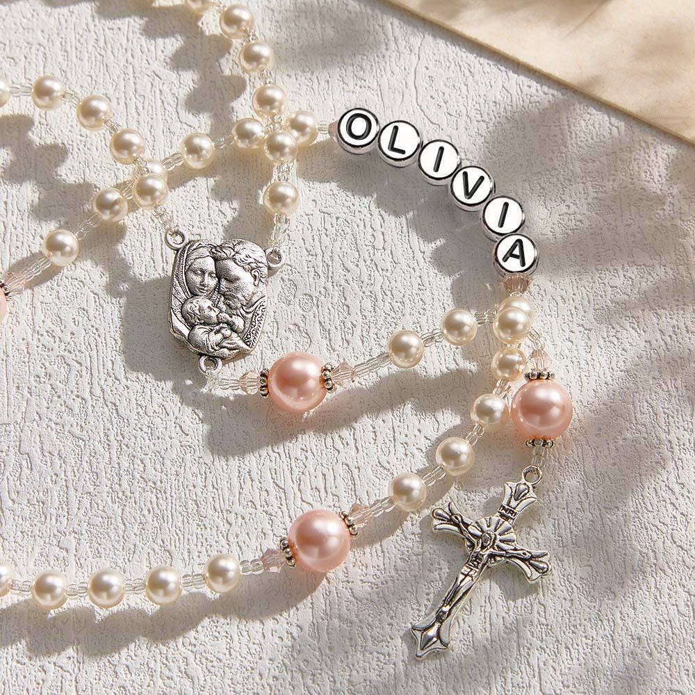 Personalized Rosary Beads in White and Pink - Baptism Gift, First Communion Gift, Confirmation, Baby or Little Girl Keepsake, Mother Rosary