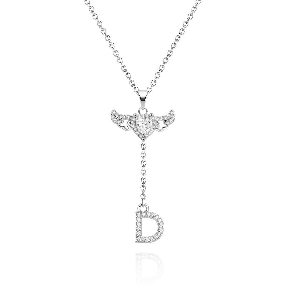 Animated Cupid Angel Wings Initial Necklace Custom Initial Drop Necklace with Moving Wings Charm Fun Kinetic Initial Drop Pendant Christmas Gifts for Her