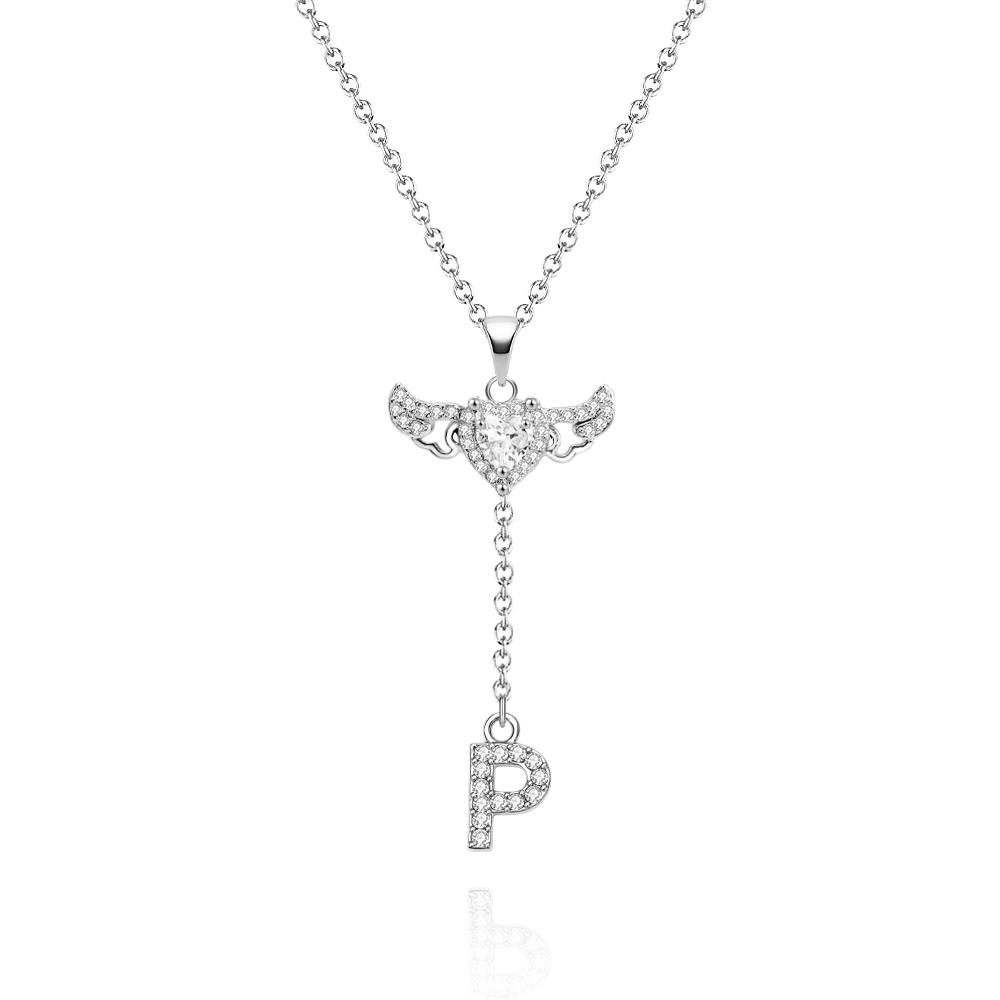 Animated Cupid Angel Wings Initial Necklace Custom Initial Drop Necklace with Moving Wings Charm Fun Kinetic Initial Drop Pendant Christmas Gifts for Her