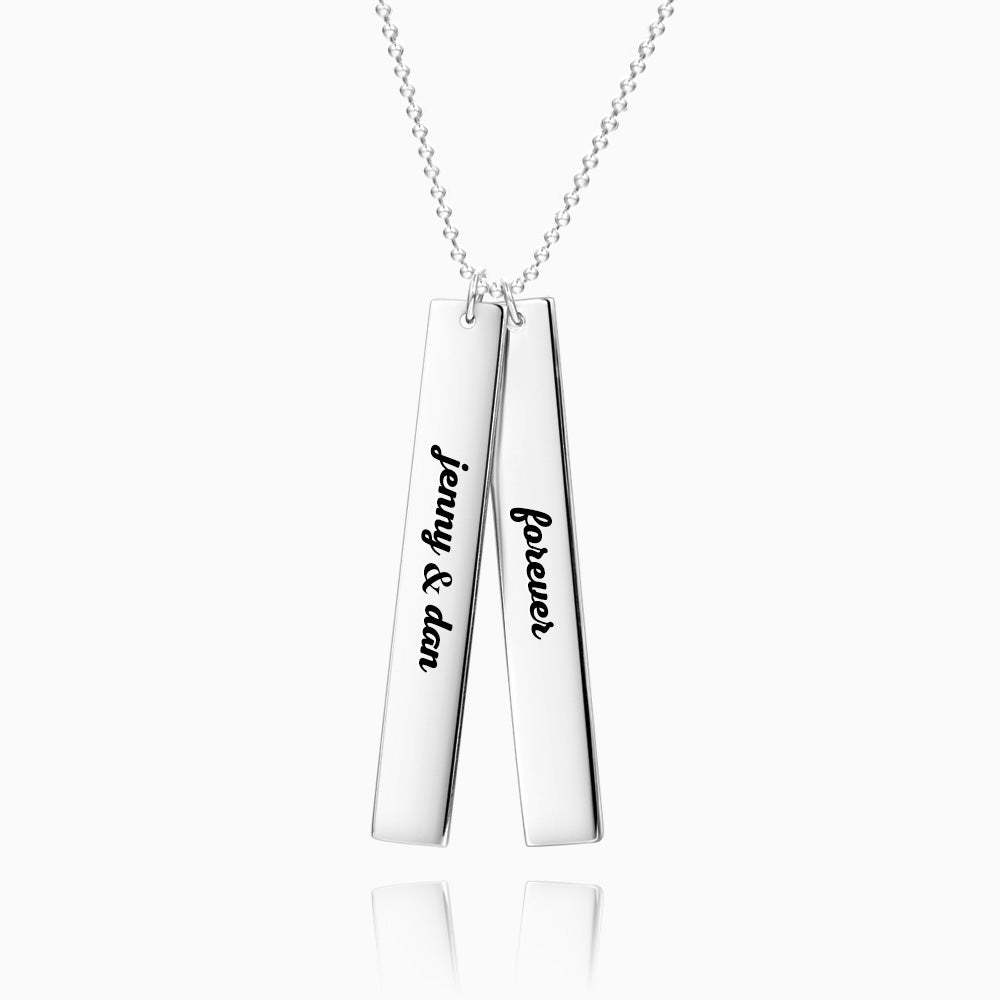 Vertical Two Bar Necklace With Engraving Silver