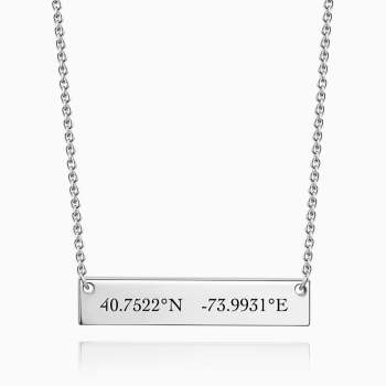 Silver Engraved Coordinate Bar Necklace