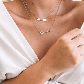 Silver Engraved Roman Numeral Bar Necklace