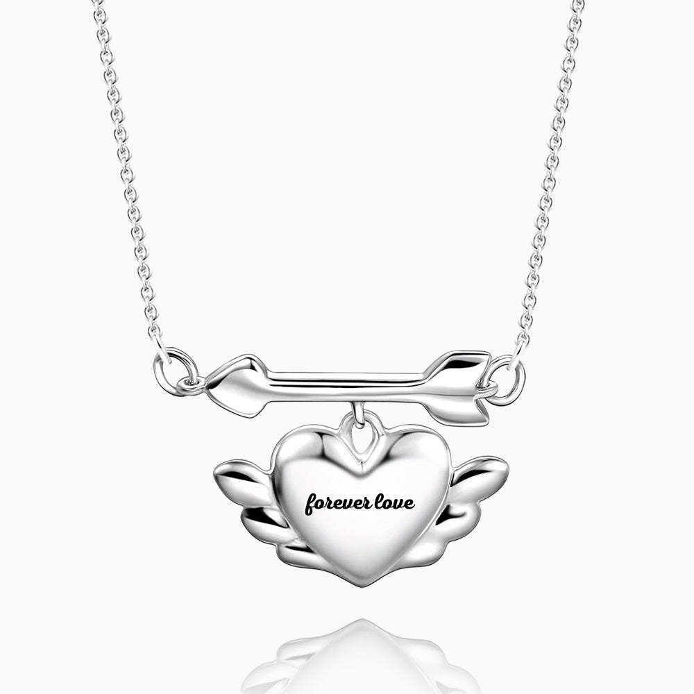 Engraved Cupid's Heart Necklace Silver