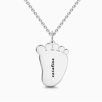 Engraved Baby Feet Necklace Silver