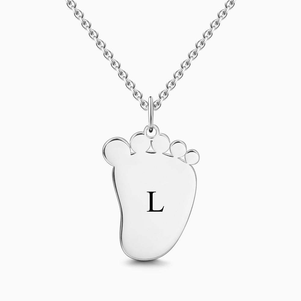 Baby Foot Initial Necklace With Engraving Silver