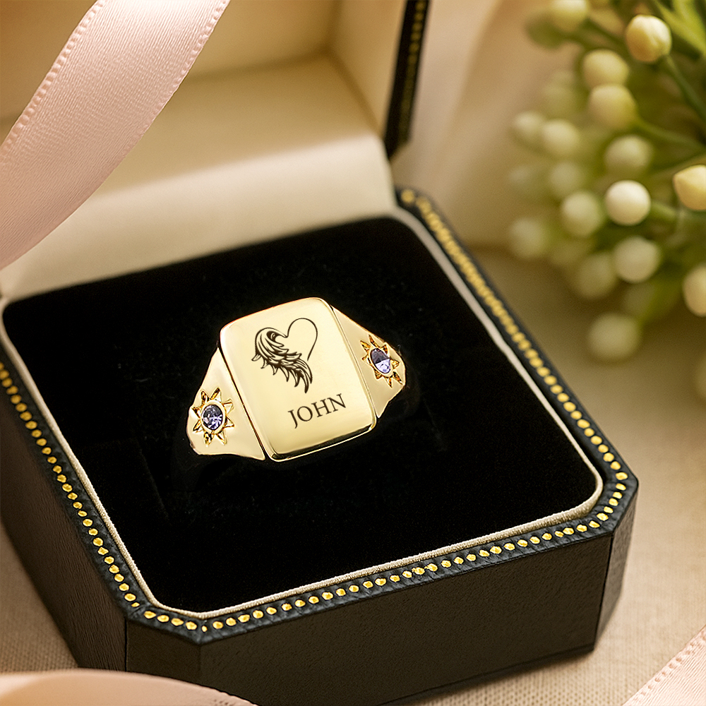 Custom Memorial Birthstone Ring with Angel Wings Personalized Winged Keepsake Ring with Birthstone  Memorial Jewelry