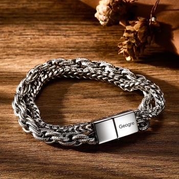 Custom Men's Name Bracelet Stainless Steel Silver Friendship Bracelet