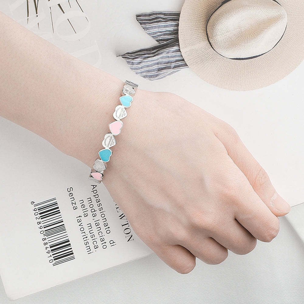 Engravable Peach Heart Bracelet Sweet Cute Colorful Bracelet Jewelry Gift For Her - NameNecklace