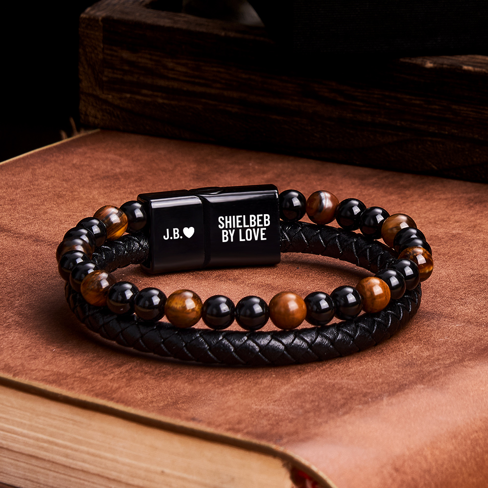 Peronalized Name Bracelet The Guardian Son's Tiger Eye Bracelet Set Birthday Gifts for Son